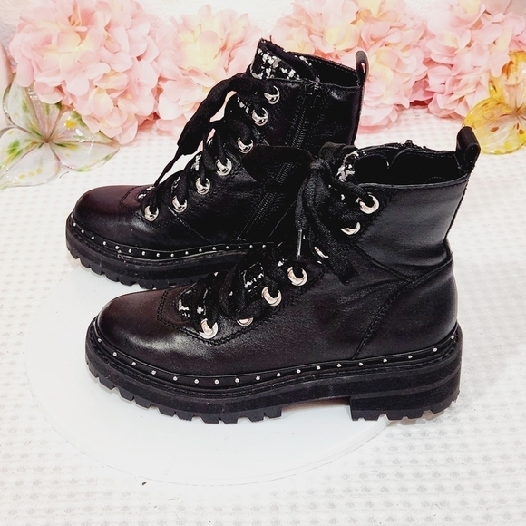 STEVE MADDEN Black Rainier Leather & Tweed Moto Combat Boots Size 5.5M - Picture 2 of 10